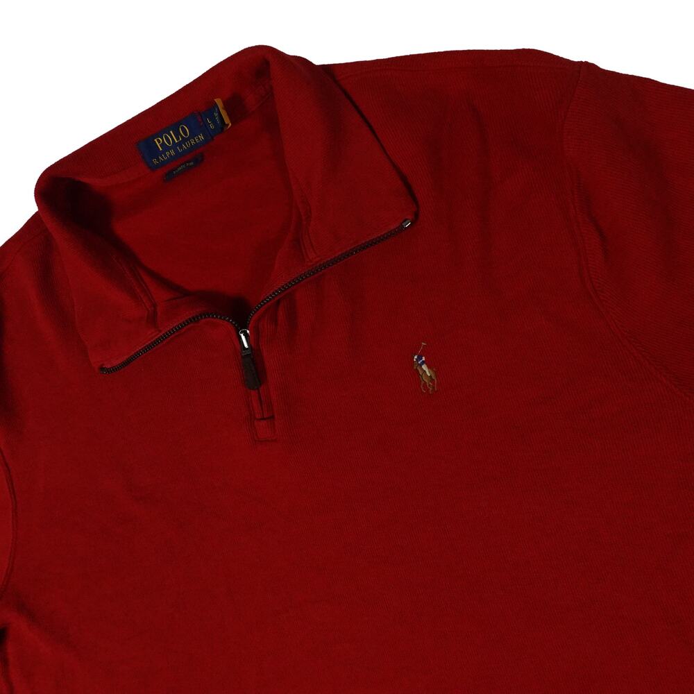 Ralph Lauren Estate Rib 1/4 Pullover Flesh Pony Red Pullover Sweater Men's Large
